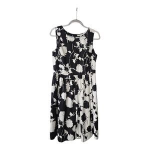Boden Dress 8R Midi Sleeveles Floral Black White Hidden Back Zip Viscose/Silk